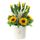 Flores para cumpleaños 12 tulipanes amarillos y girasoles en sombrerera crema grande Rosatel