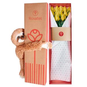 Caja Natural con 12 Rosas y Bowie