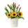 Flores para cumpleaños 12 tulipanes rojos y girasoles en sombrerera crema grande Rosatel