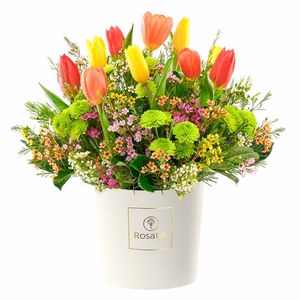Sombrerera Crema Mediana Tulipanes Primaverales