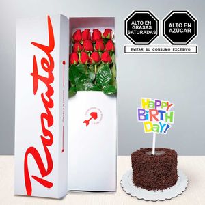 Caja 12 Rosas y Mini Torta Happy Birthday