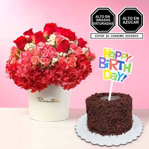 Arreglo Floral y Mini Torta Happy Birthday
