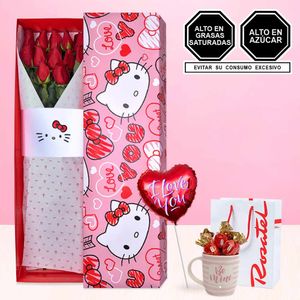 Caja con 12 Rosas, Chocolates y Globo