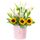 Sombrerera Rosada Grande con 12 Tulipanes blancos y Girasoles Rosatel