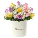 Sombrerera crema grande con rosas, mini rosas y hortensias Rosatel