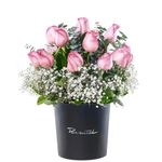 Florería Perú sombrerera negra grande 15 rosas rosadas y flores Rosatel