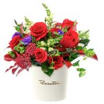 Flores Perú sombrerera crema mediana con 5 rosas rojas y flores Rosatel