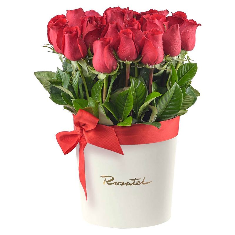 Rosas de amor sombrerera crema grande con 25 rosas rojas Rosatel