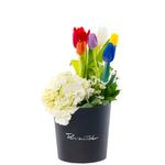 Sombrerera Negra Mediana con Tulipanes y Flores Rosatel