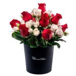 Sombrerera negra grande con 15 rosas y mini rosas Rosatel