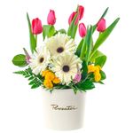 Sombrerera Crema con Tulipanes Rojos y Gerberas Rosatel