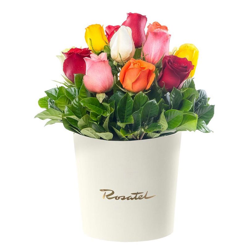 Sombrerera crema grande con 15 Rosas variadas Rosatel