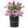 Florerías a domicilio 15 tulipanes fucsias y flores en sombrerera negra grande Rosatel