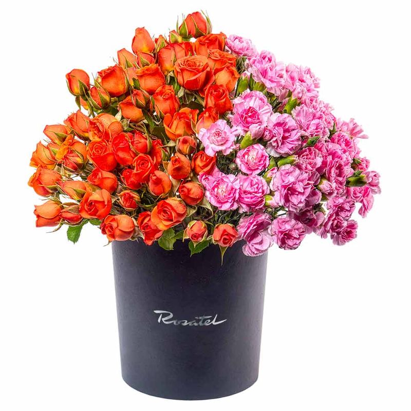 Compra online mini rosas y clavelinos en sombrerera negra grande Rosatel