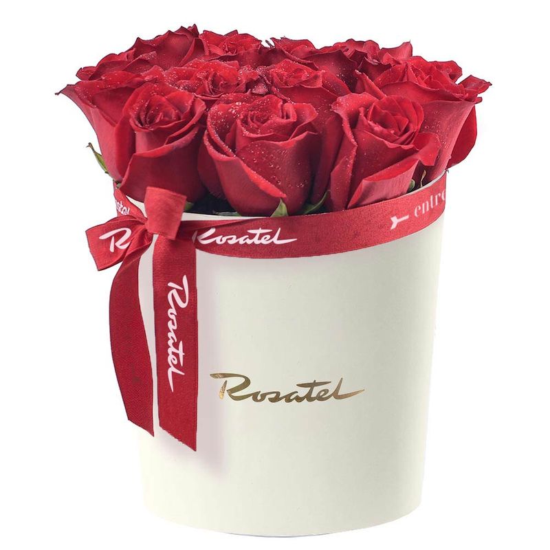 Sombrerera crema grande con 20 rosas rojas Rosatel