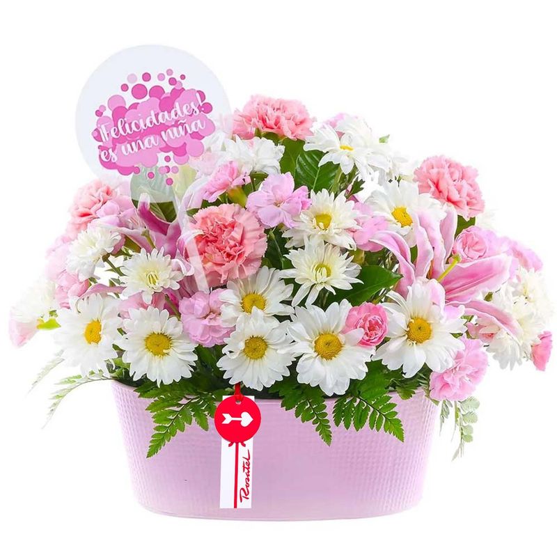 Regalos para recién nacido arreglo ternura de flores niña Rosatel