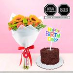 Ramo de flores y mini torta happy birthday Rosatel