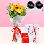 Ramo de flores amarillas y chocolates bom Rosatel