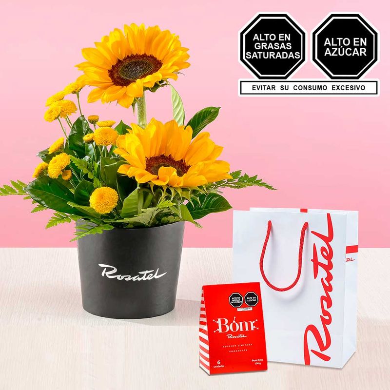 Arreglos de girasoles y chocolates bom Rosatel