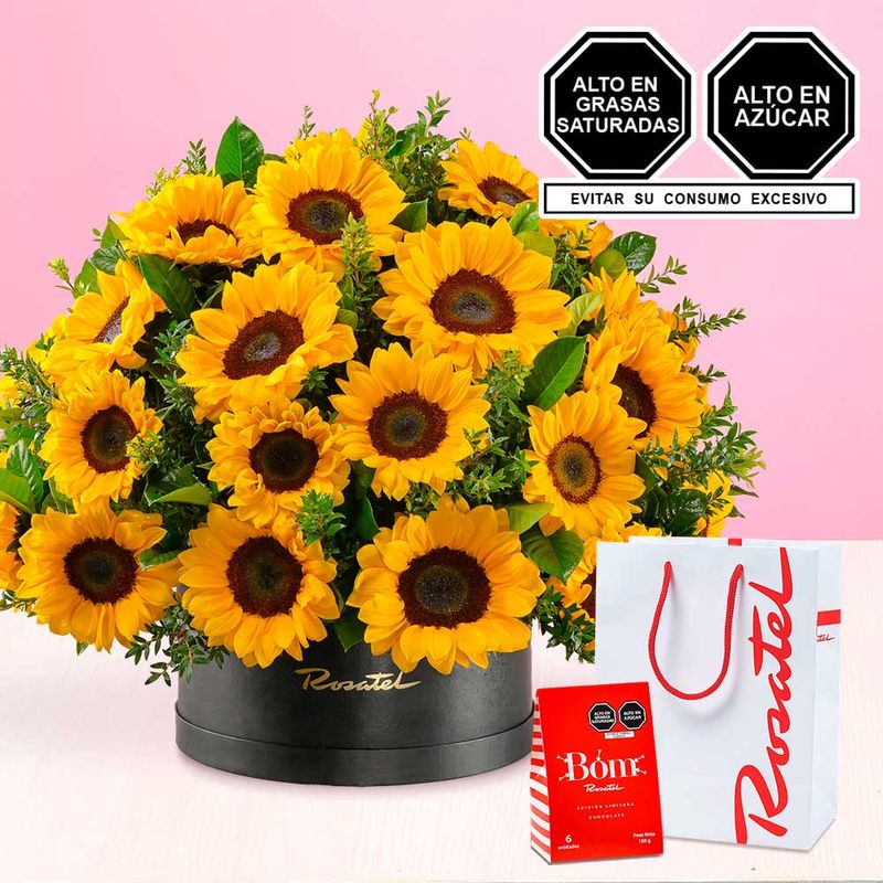 Arreglos con girasoles y chocolates bom Rosatel