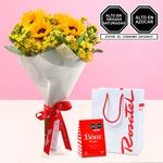 Envío flores y girasoles en ramo de primavera con caja bag bom Rosatel