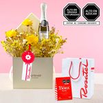 Flores amarillas Arreglo Riccadonna y chocolates bom Rosatel