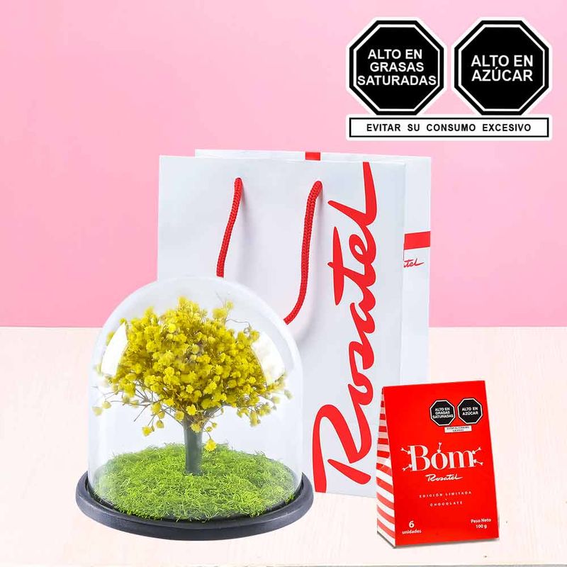 Arreglo floral árbol de la vida amarillo y chocolates bom Rosatel