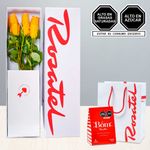 Caja con 6 Rosas Amarillas y Chocolates bom Rosatel
