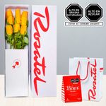 Caja con 9 Rosas Amarillas y Chocolates bom Rosatel